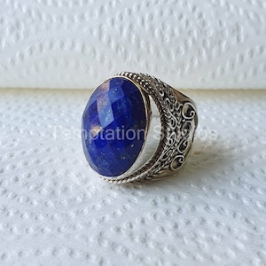 Handmade 925 Sterling silver ring with AAA grade Natural Lapis lazuli gemstone, Hippie ring , Birthstone jewelry, Christmas gift for her