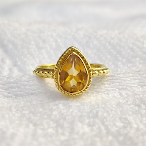 14k gold vermeil Ring, Natural Citrine Ring, Cute 925 Sterling Silver, Anniversary Gift, gift for her, Citrine Ring