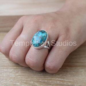 Blue Mojave Turquoise Ring: Oval Sterling Silver Crystal Jewelry