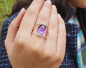 Anello ovale in ametista fatto a mano: anello boho in argento sterling 925
