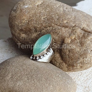 Aqua Chalcedony Ring, Sterling Silver Ring, Boho Statement Ring, Birthstone Jewelry, Crystal Ring, Handmade, Christmas gift for women, Rings