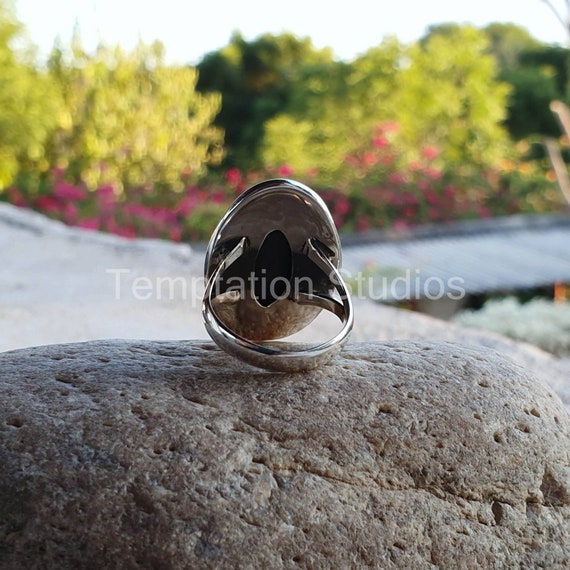 Natural Hematite Ring, Sterling Silver Ring, Bold Statement