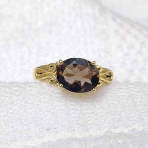 Natural Smoky Quartz Ring, 925 Sterling Silver, 14k gold vermeil Ring, Anniversary Gift, Handmade jewelry, Unique design, Gift for her