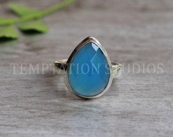 Natural Blue Chalcedony Ring, Cute Sterling Silver Ring, Statement Ring, Alternate Engagement Ring, Chic Jewelry