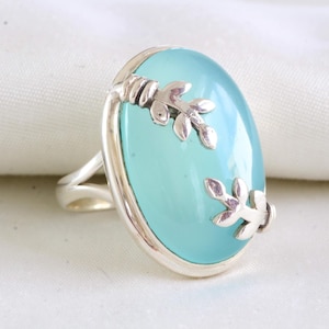 Huge Aqua chalcedony Ring, Sterling Silver Ring, Aqua chalcedony Ring, Anniversary gift, Christmas gift, gift for her