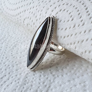 Genuine hematite 925 sterling silver ring, AAA grade Gemstone jewelry for women, Birthstone ring, Anniversary gift for her, Handmade, boho