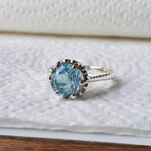 Anello in argento sterling 925 con topazio blu naturale per donne, anello di fidanzamento, gioielli con pietre preziose, pietra preziosa blu, regalo personalizzato fatto a mano per lei