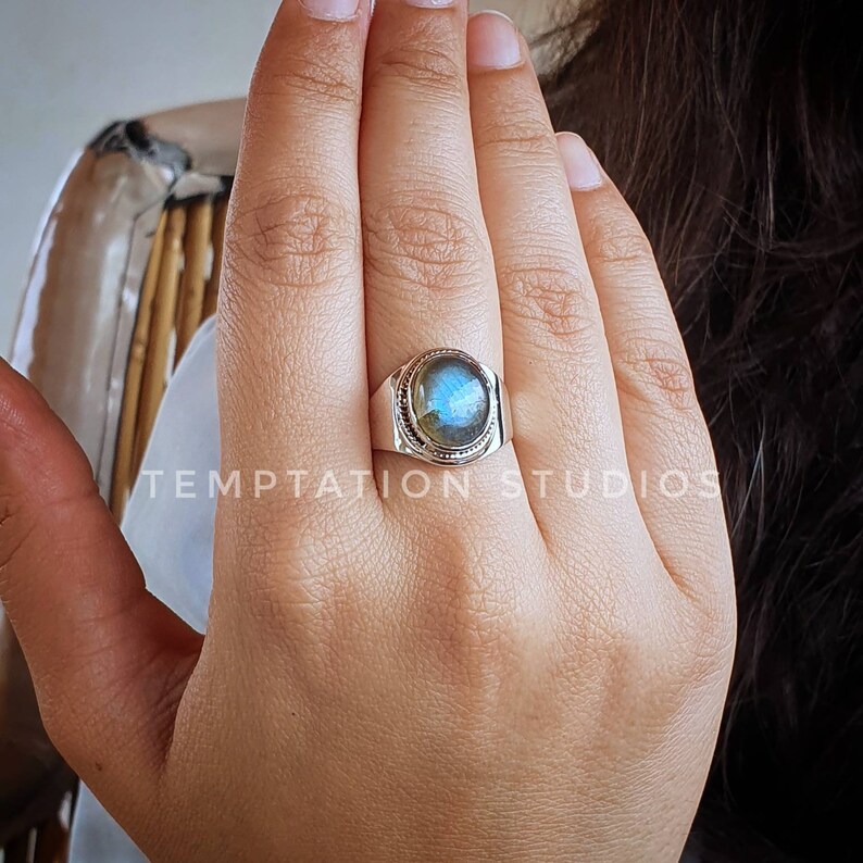 Cute Sterling Silver Ring Natural Labradorite Ring Alternate Engagement Ring Statement Ring Chic Jewelry