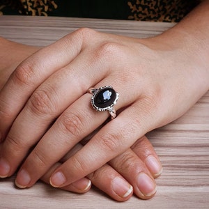 Natural Black Onyx Ring, Cute Sterling Silver Ring, Statement Ring, Alternate Engagement Ring, Chic Jewelry