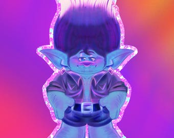 GLITTER KEYCHAIN | Trolls Band Together | Kismet | Branch | 6.5cm / 2.5in | Clear Acrylic + Holographic Stars | 2-3 Week Delivery