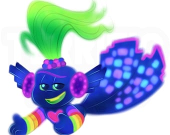 LLAVERO / Trolls World Tour / Rey Trollex / 7 cm, dije acrílico transparente, doble cara / Reserva INTERNACIONAL / Terrific Toons