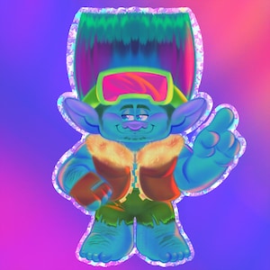 GLITTER KEYCHAIN | Trolls Band Together | BroZone | John Dory | 6.5cm / 2.5in | Clear Acrylic + Holographic Stars | 2-3 Week Delivery