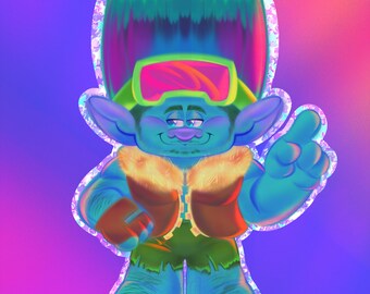 GLITTER KEYCHAIN | Trolls Band Together | BroZone | John Dory | 6.5cm / 2.5in | Clear Acrylic + Holographic Stars | 2-3 Week Delivery