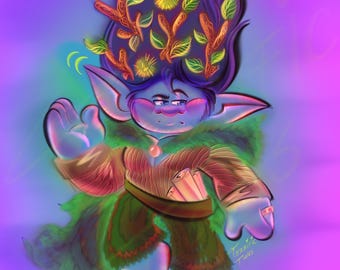GLITTER KEYCHAIN | DreamWorks Trolls | Royal Branch | 6.5cm / 2.5in | Clear Acrylic + Holographic Stars | 2-3 Week Delivery