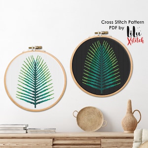 Palmblatt-Kreuzstichmuster, tropische Kreuzstichvorlage für Anfänger, einfache xstitch-Stickerei, SOFORT-DOWNLOAD PDF