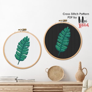 Bananenblatt Kreuzstichvorlage, tropische Kreuzstichvorlage für Anfänger, einfache xstitch-Stickerei, SOFORT-DOWNLOAD PDF