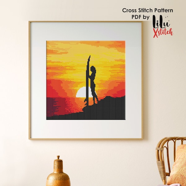 Surfer at Sunset Cross Stitch Pattern, Nautical Sea counted cross-stitch chart, Summer Landscape xstitch pattern, INSTANT DOWNLOAD PDF