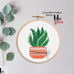 Cactus Cross Stitch Pattern, Cacti in pot botanical cross-stitch, Modern embroidery. Easy counted chart for beginners INSTANT DOWNLOAD Pdf