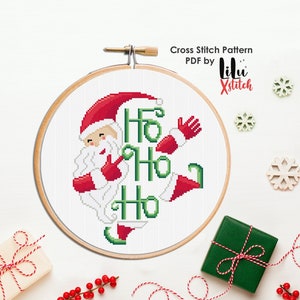 Cross Stitch Pattern - Ho Ho Ho. Christmas festive pattern of Santa. Noel Crafts. Diy christmas hand lettering décor.  INSTANT DOWNLOAD PDF