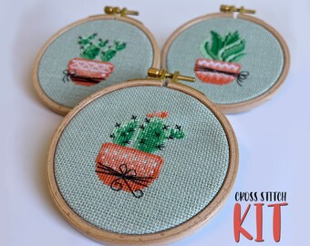 サボテンのクロスステッチキット、ククティ多肉植物の刺繍、室内装飾