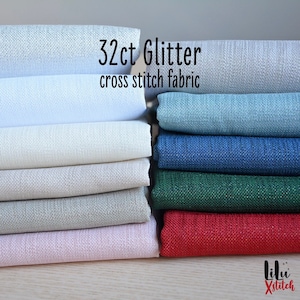 Cross Stitch Fabric 32ct Glitter Easy to stitch Even Weave Embroidery Fabric with sparkly linen look, 32 count soft Aida, FREE FAST delivery