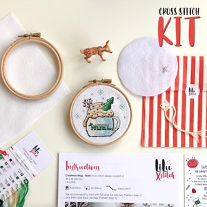 Kreuzstich KIT Noel Tasse. Weihnachtliches DIY Bastelwerk. Tasse Kaffeemuster. Einfaches Kreuzstichset Geschenk für Anfänger mit gezählter XSTITCH Karte Bild 2