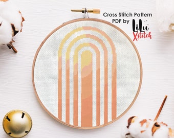 Bohemian Pastel Rainbow Cross Stitch Pattern, counted cross-stitch chart for beginners, boho modern xstitch embroidery INSTANT DOWNLOAD PDF