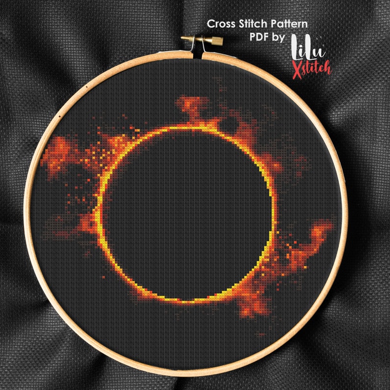 Solar Eclipse Cross Stitch Pattern, Moon and Sun geek counted cross-stitch chart for beginners, xstitch, embroidery, INSTANT DOWNLOAD PDF image 2