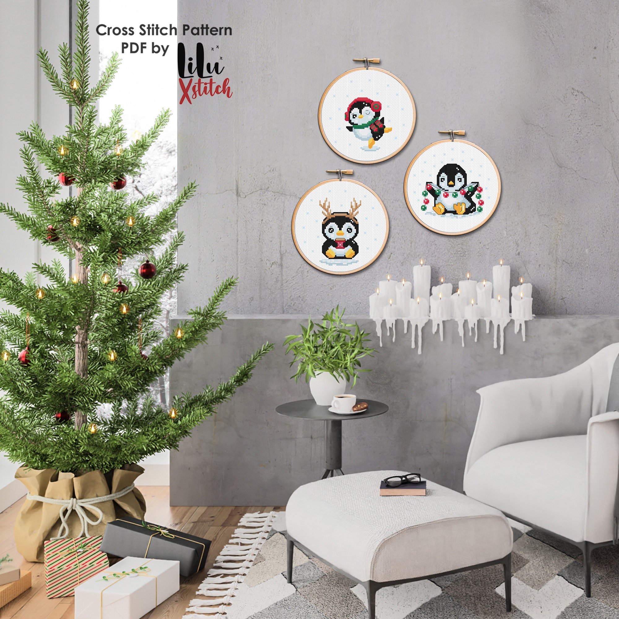 Kreuzstich-Set Weihnachtsstrumpf – Gestempeltes Pinguin-Design Für Anfänger, Inkl. Garn & Stoff
