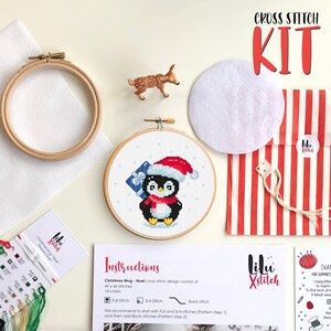 Cross Stitch KIT Christmas Penguin with Gift Box. Happy New Year gift DIY Craft. Noel present Cross-stitch kit for beginners. Easy chart image 7