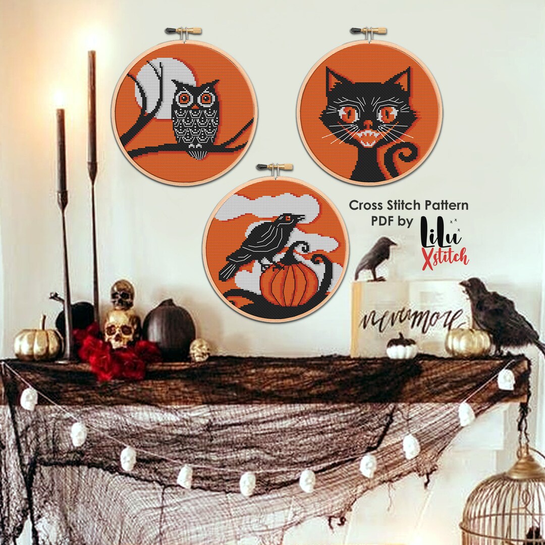 Vintage Halloween Cross Stitch Pattern Set, Spooky Gothic Horror (PDF ...