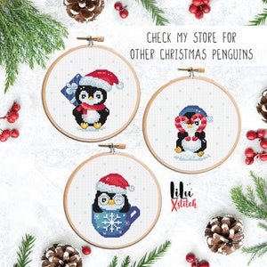 Cross Stitch KIT Christmas Penguin with Gift Box. Happy New Year gift DIY Craft. Noel present Cross-stitch kit for beginners. Easy chart image 9