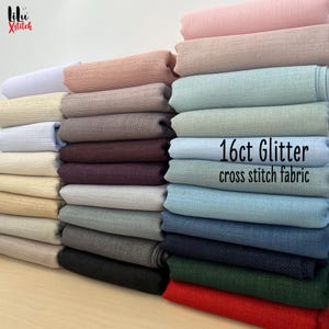 16ct Glitter Cross Stitch Fabric, 16 count Opalescent Aida, Sparkle even weave Embroidery Cloth with linen look, FREE worldwide delivery