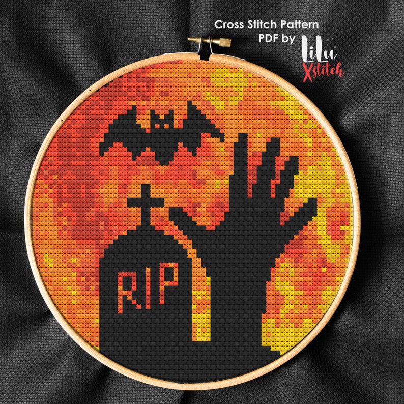 Halloween Cross Stitch Pattern. Creepy Graveyard embroidery. Etsy