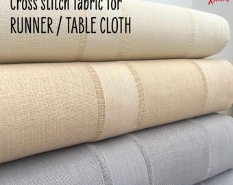 Cross Stitch Runner Fabric, 16ct Embroidery tablecloth with linen look, double row lace detailed cross stitch aida, FREE worldwide delivery