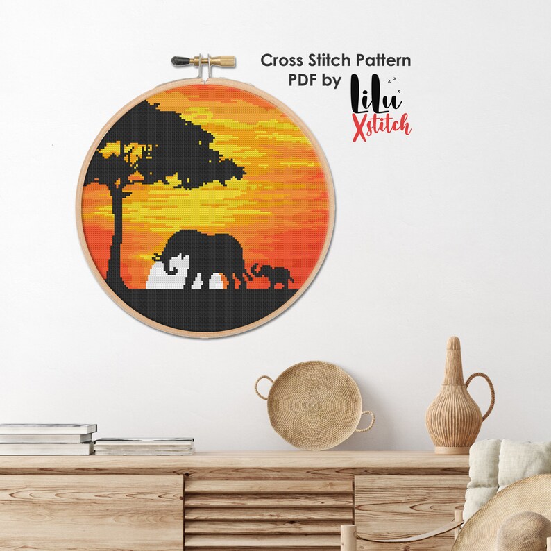 Elephants at Sunset Cross Stitch Pattern African Safari Etsy
