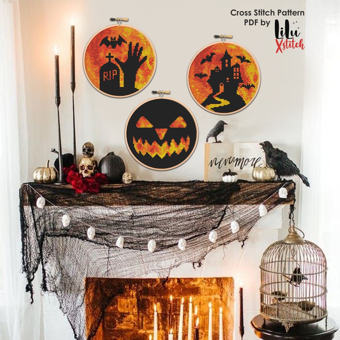 Halloween Cross Stitch Pattern Set, Spooky Embroidery (PDF Pattern) - Etsy