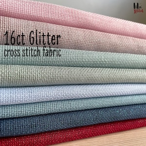 16ct Glitter Cross Stitch Fabric, 16 count Opalescent Aida, Sparkle even weave Embroidery Cloth with linen look, FREE worldwide delivery