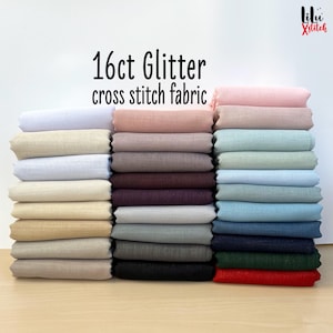 16ct Glitter Cross Stitch Fabric, Sparkle Aida, 16 count Opalescent Even weave linen look Embroidery aida uniform holes, FREE FAST delivery