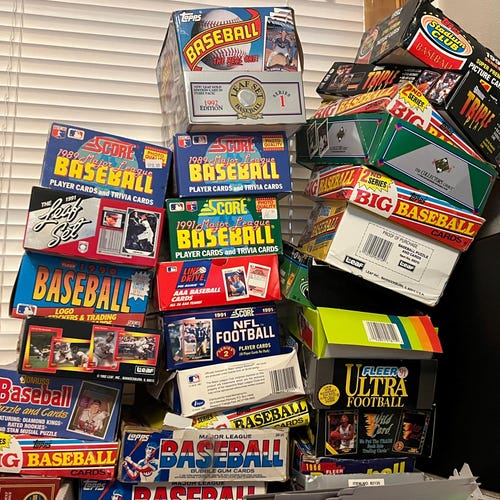 Lot de cartes de baseball vintage non ouvertes : 100 cartes + 25 cartes d'équipe