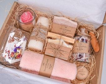 Luxurious Super Pamper Bath Set-Handmade Soap Bar,Bath Salts,Bath Bomb,Lip Balm&More-9 Piece Pamper Gift Set,Perfect Christmas/Birthday Gift