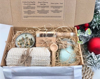 Gorgeous Spa Gift Set: Handmade Soap Bar, Bath Salts, Scented Candle, Lip Balm & More. Great Mother's Day Surprise!
