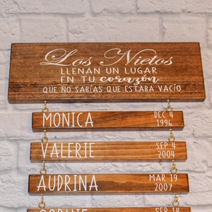 Personalized Spanish Grandkids Wood Sign: Custom Name & Birthday Decor
