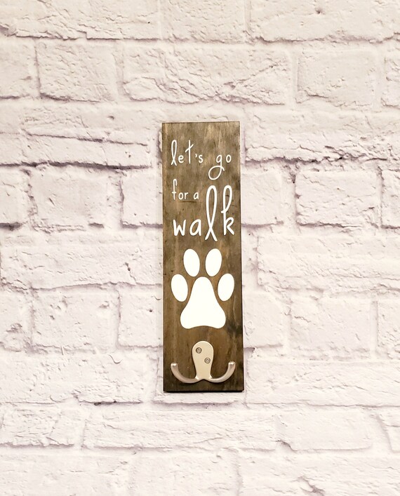 Dog Leash Holder- Let's Go for a Walk Wooden Sign - Main Image