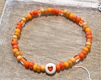 Orange Heart Awareness Beaded Bracelet