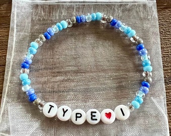 Type 1 Diabetes T1D Awareness Blue/Gray Beaded Bracelet