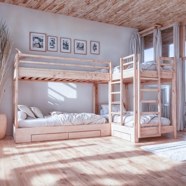4-in-1 Twin Bunk Bed with Storage: DIY Plans and Animation