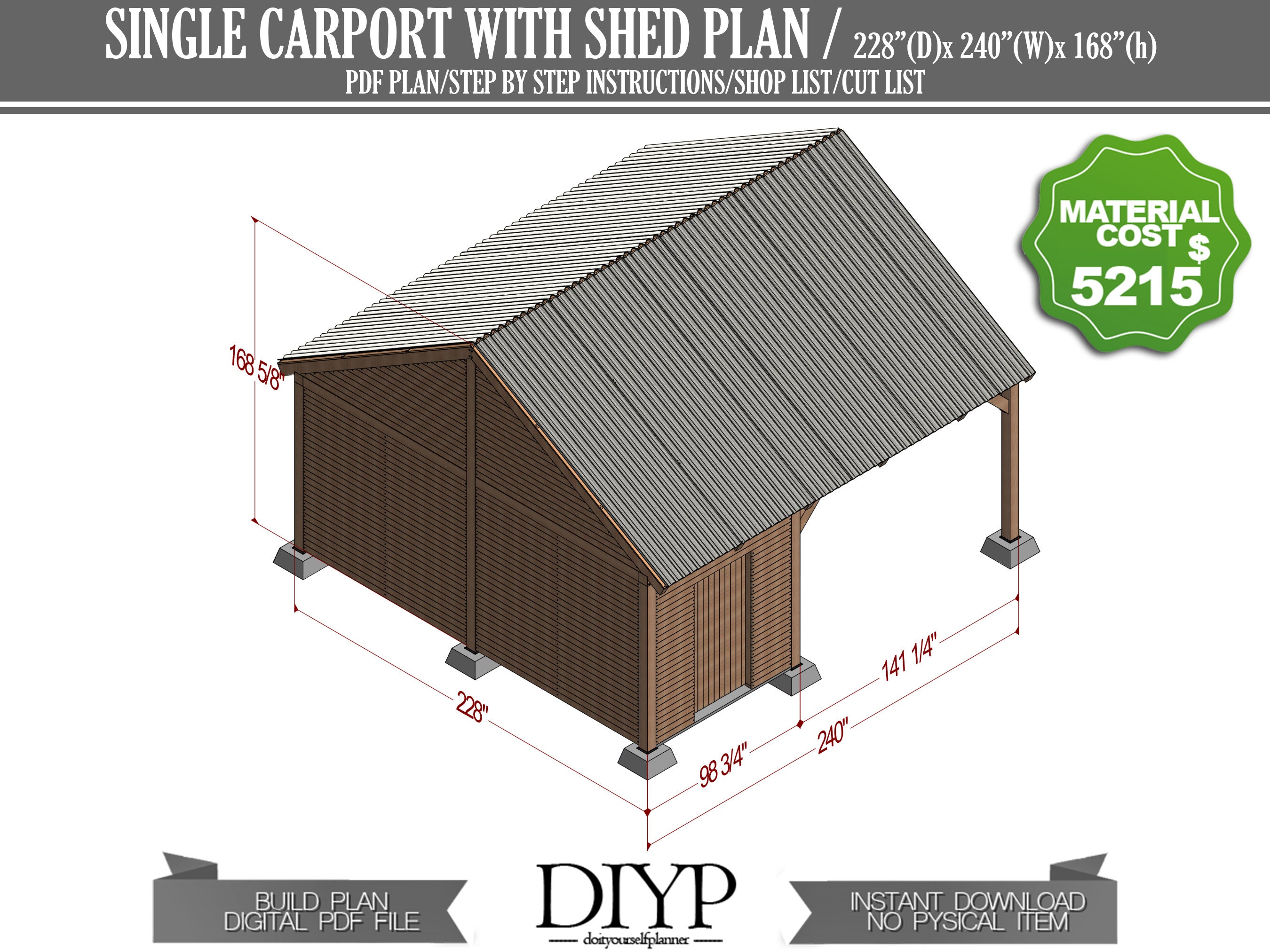 Single Carport With Storage Shed How to Build a Carport Diy Garage Plans Etsy Canada