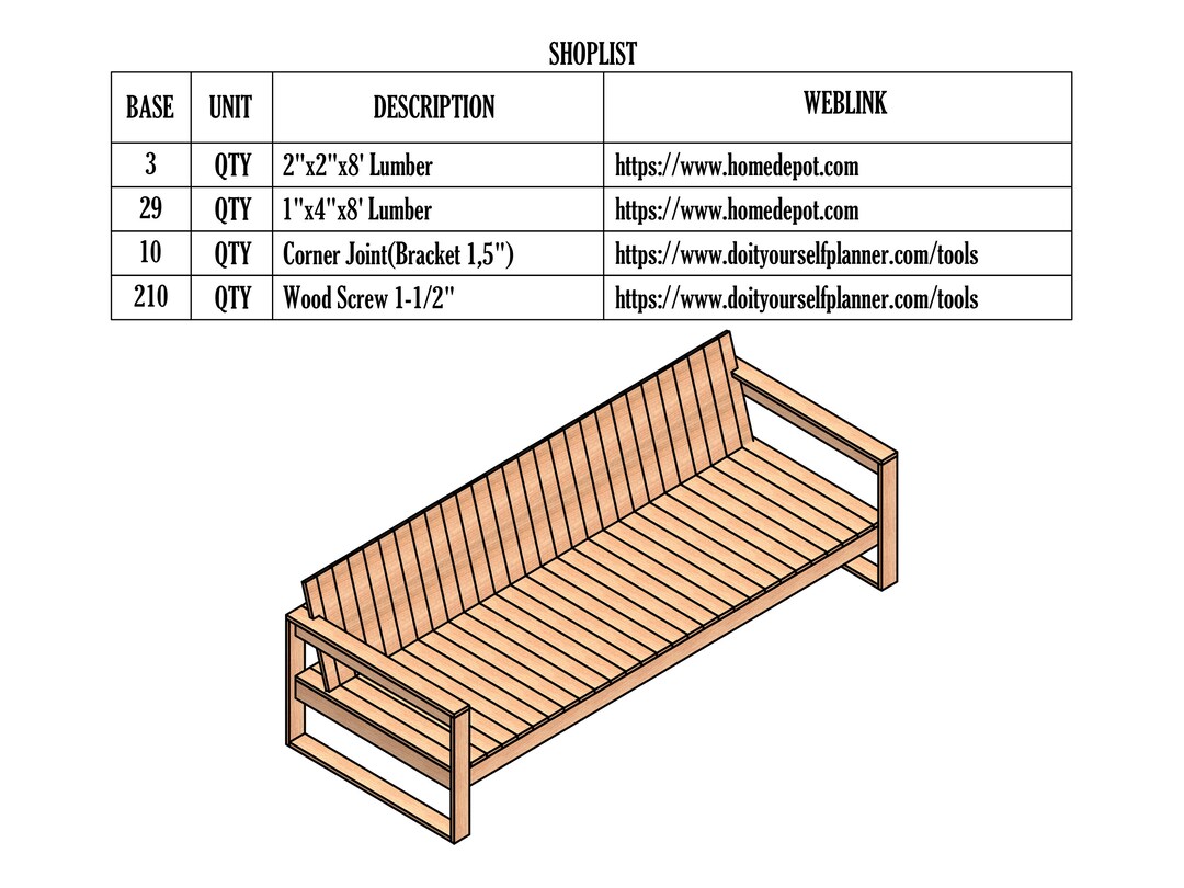 DIY Sofa Plans , Sofa Blueprints , Wooden Backyard Sofa , Outdoor Sofa