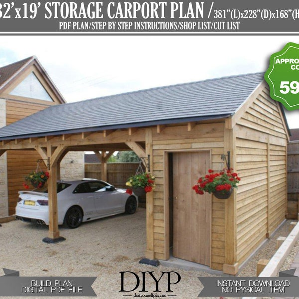 Two car port plans, car garage build plan, carport with storage plan, carport shed, build a carport, diy garage plans